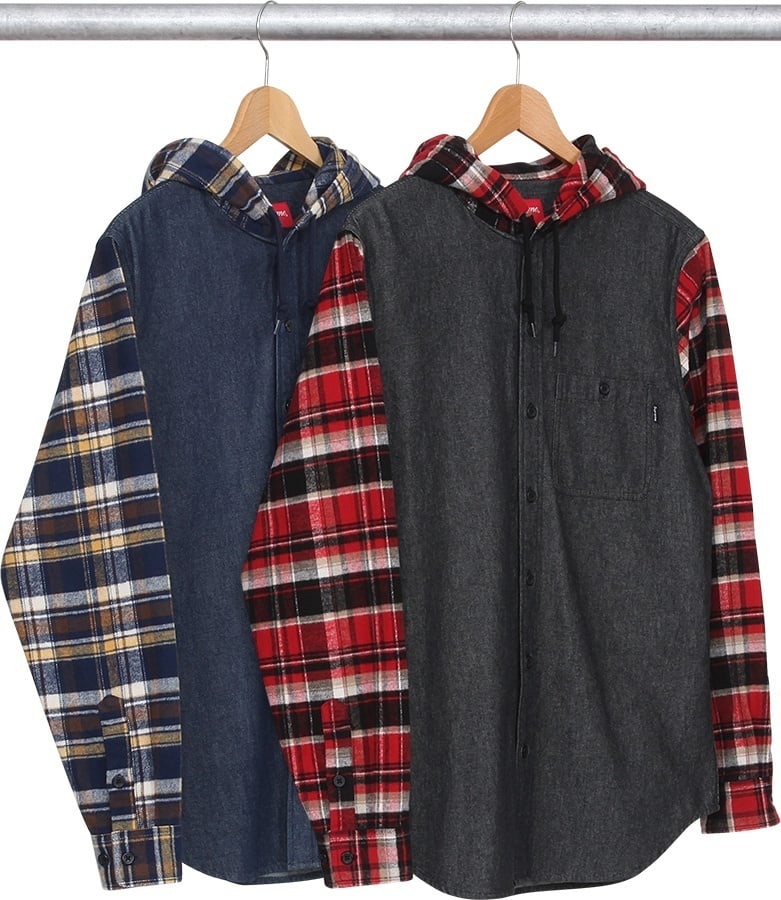 Hooded Plaid Denim Shirt